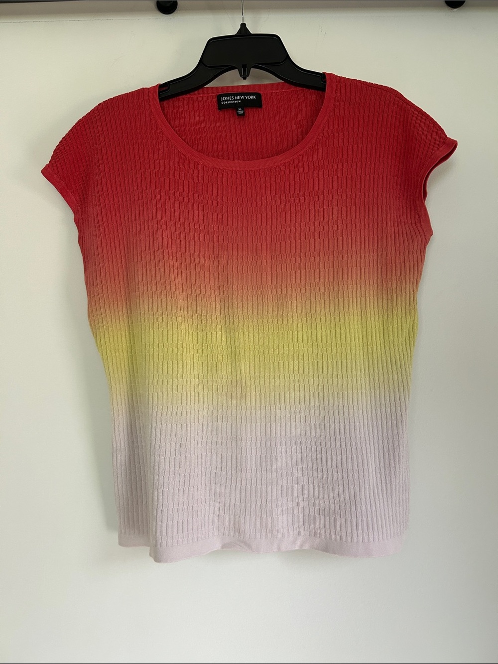 Jones New York Red Yellow Ombre Ribbed Short Sleeve Tee
